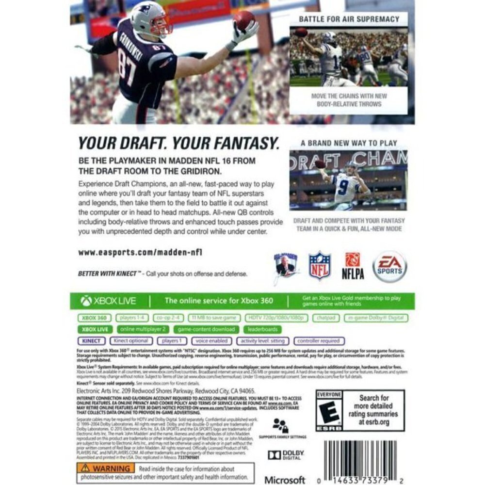 1. MADDEN NFL 16 (Xbox 360) - Pre-Owned - Picture 2 of 6